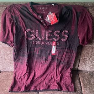 GUESS Henley T-Shirt Casual Short Sleeves Marmont Red